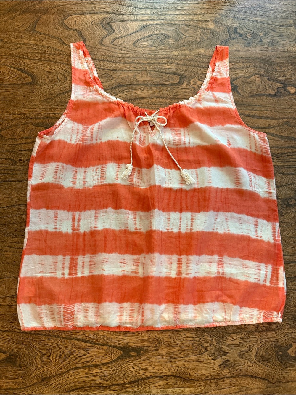 LOFT Coral and White Tie-Dye Sleeveless Tank
